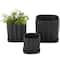 Black Square Wide Groove Textured Ceramic Planter Set